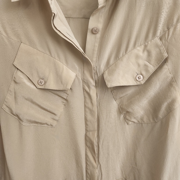 Marciano 100% silk blouse shirt button down neutral sz M - Picture 4 of 7
